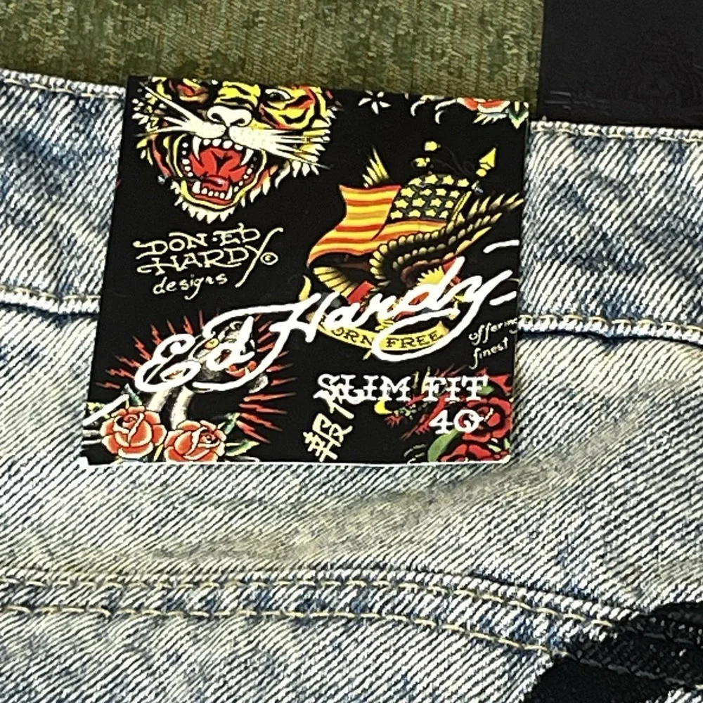 Ed Hardy Jeans Death Before Dishonor Distressed Slim Taper Denim MENS‎ SZ 40 NWT - Picture 12 of 14